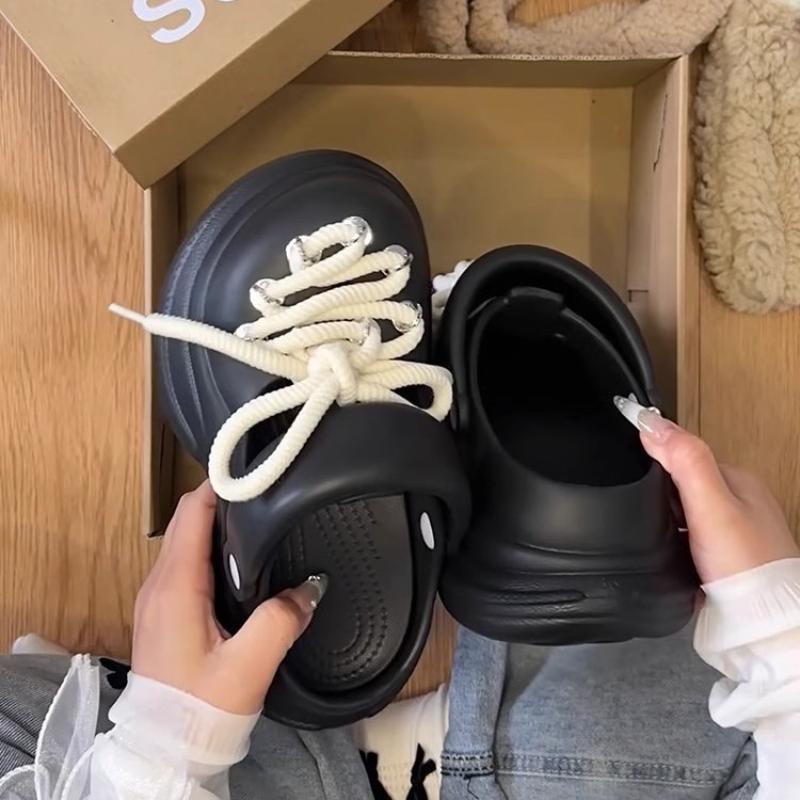 Fashion Women Platform Sandals DIY Laceup Fashion Clogs Thick Sole Summer Garden Shoes Ladies Home Street Slippers Beach Wedges Slides