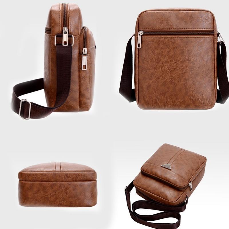 Men's Casual Crossbody Briefcase Backpack Korean Business PU Leather Business Solid Color Messenger Bag