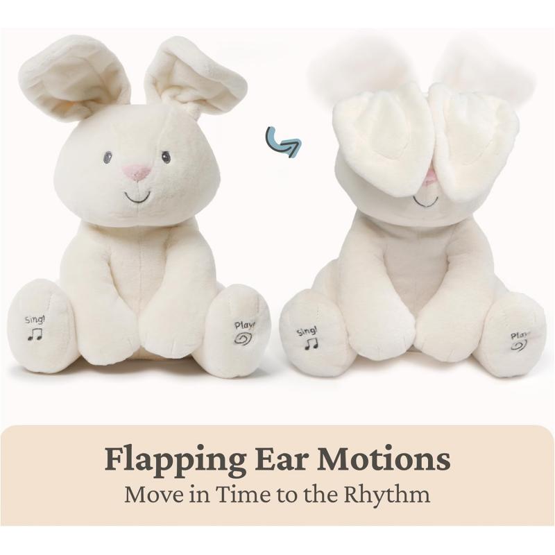 Interactive Musical Plush Bunny Toy with Sound & Light Effects, Soothing Stuffed Animal for Babies 0+ Months, Cream Color
