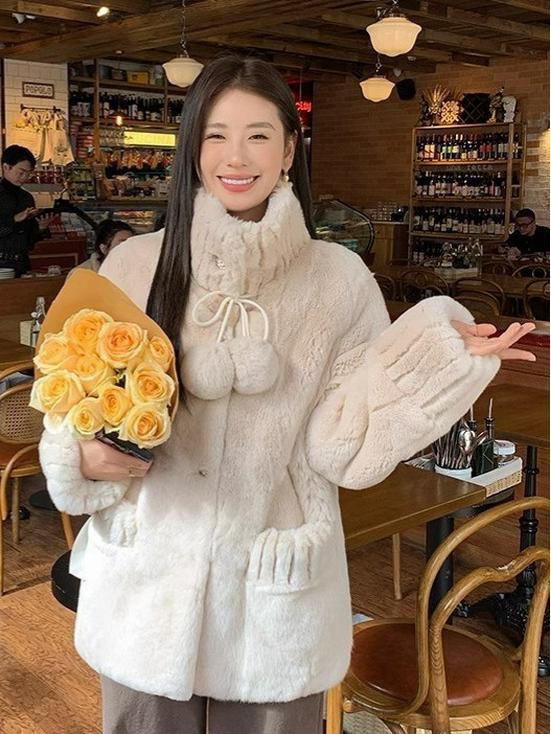 Women's Sweet Casual Plush Long Sleeve Jacket - Autumn/Winter 2025 Petite Loose Thick Warm Top