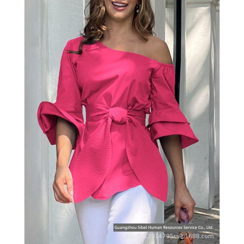 Blue Shirts Strapless Waist Binding Fashion Top Blue Shirt