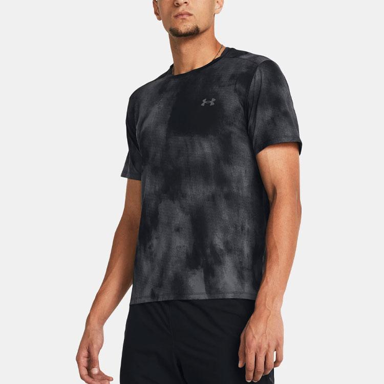 Under Armour American Vintage Logo Tie-Dye Print Crew Neck Short Sleeve T-Shirt Men T-Shirts Black 1382615-001