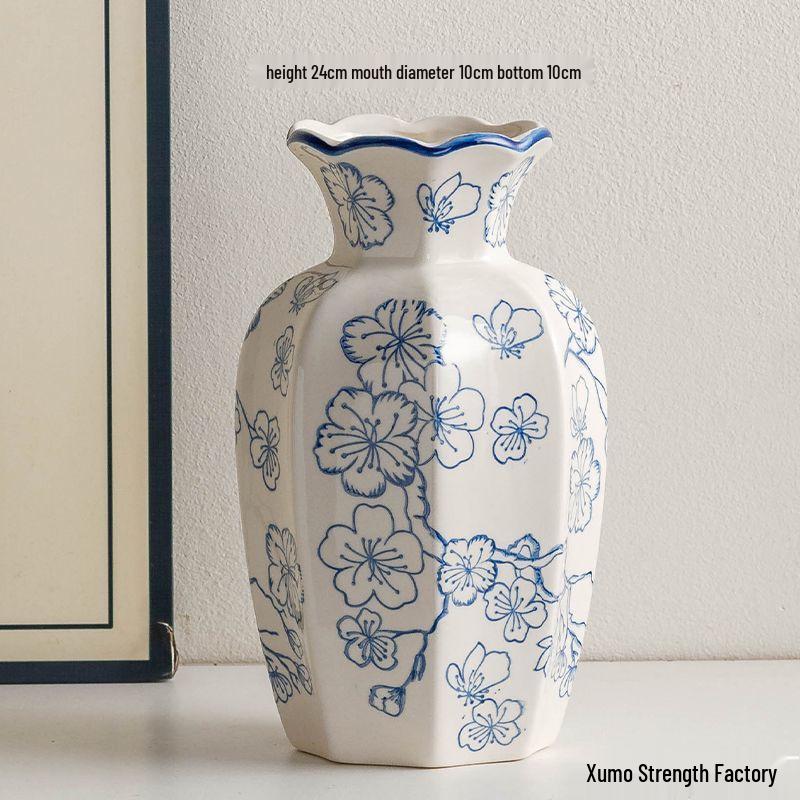 Vintage Blue & White Porcelain Ceramic Vase for Home Flower Arrangement