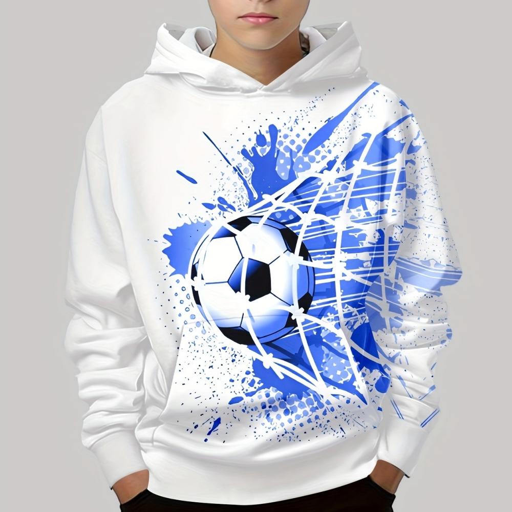 Детская кофта Детская одежда Худи с длинным рукавом 3D принт с футбольным мячом Детская толстовка Одежда на осень Повседневная одежда для улицы Одежда для весны и осени 100