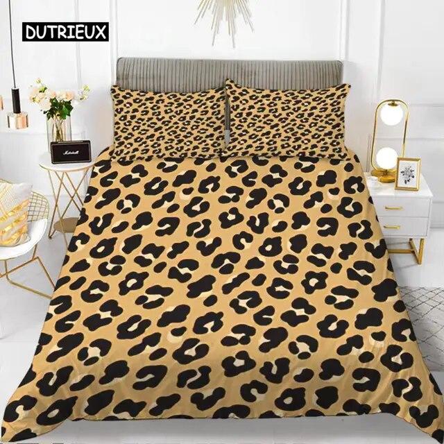 Leopard Print Duvet Cover Set Queen Size Girl Colorful Cheetah Print Bedding Set Polyester Wild Animal Theme Comforter Cover Set  three-piece set