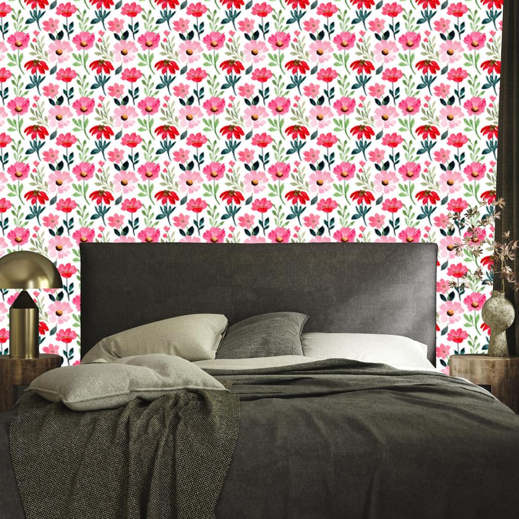 Wallpaper Flowers White, Powder Pink, Light Gray and Coral 50x1000