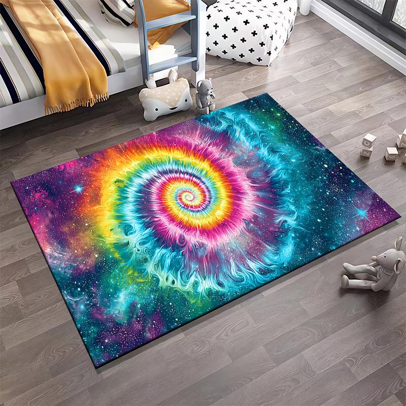 Colorful Galaxy Spiral Pattern Carpet with Cosmic Tie-Dye Design Suitable for Use As an Anti-slip for Living Room Bedroom Sofas