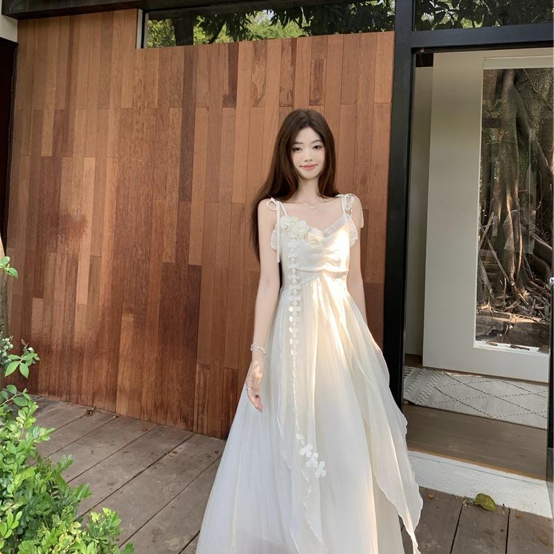 Holiday Style Flower Design Suspender Dress Women's 2026 Summer New Waist Thin Very Fairy Long Skirt