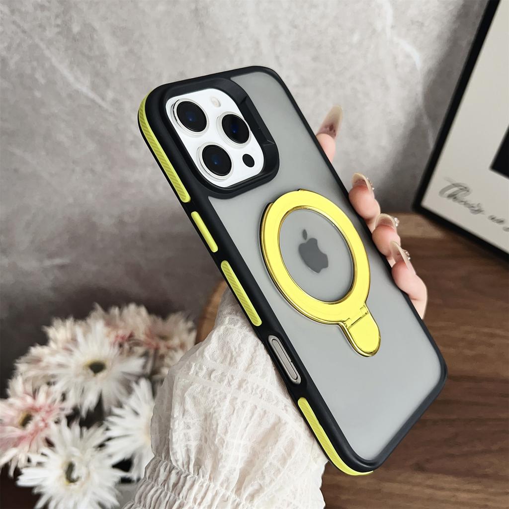 For iPhone 16 Pro Magnetic Case with Kickstand Dual-Color TPU+Acrylic Phone Back Cover