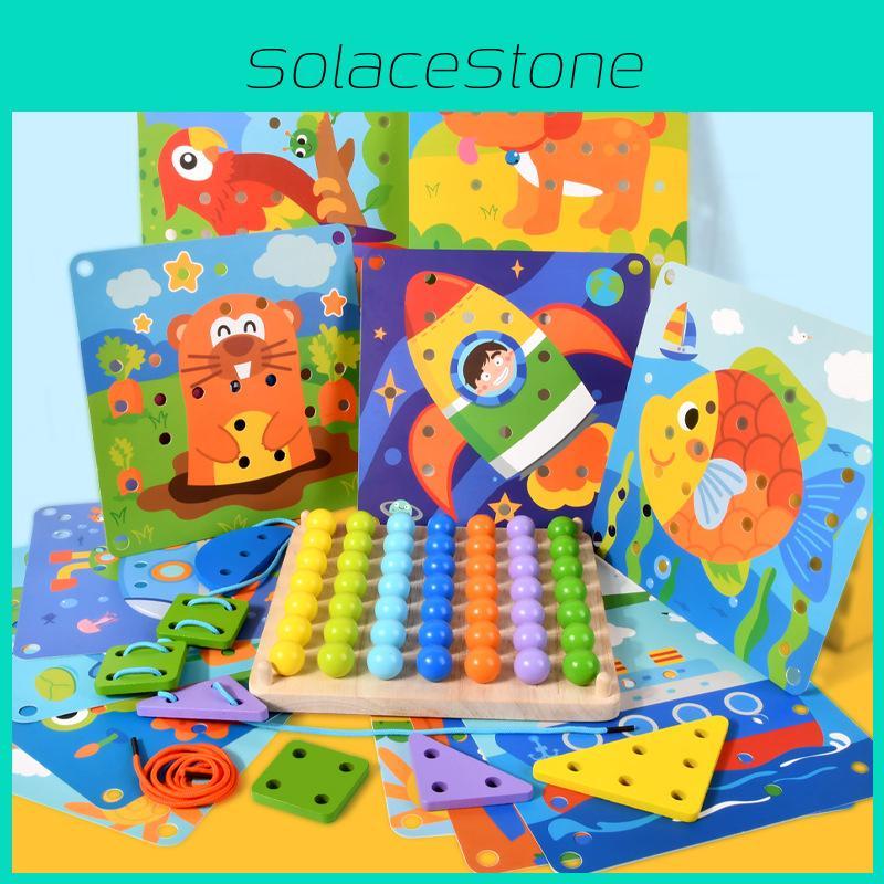 Wooden Educational Kids Threading Board With Mushroom Nail For Brain Development