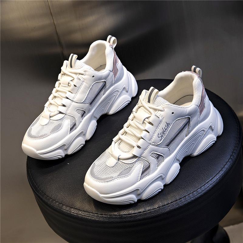 Dad shoes women's flat spring and summer 2025 new running breathable sports shoes children's casual height increase leather women's shoes
