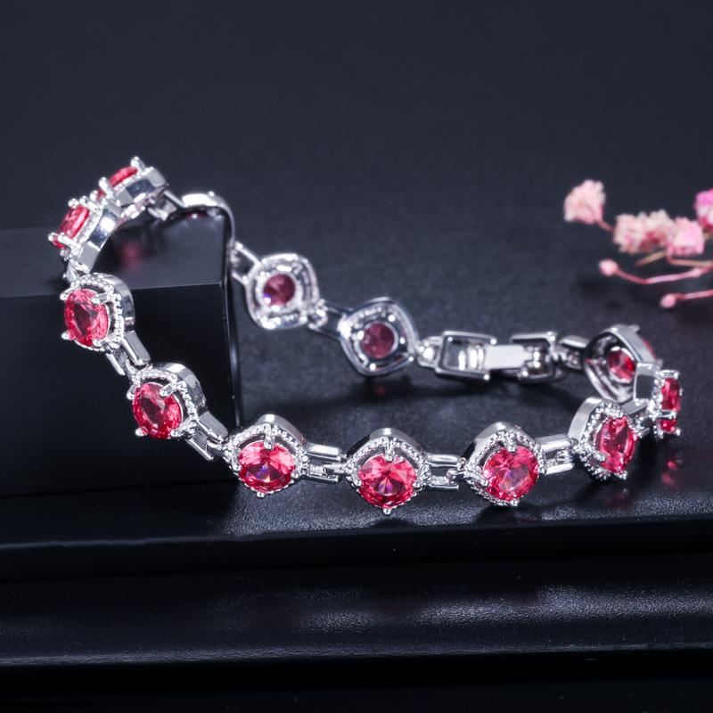 CMM Sparkling Purple Red Cubic Zirconia Round Tennis Bracelets for Women Fashion Jewelry