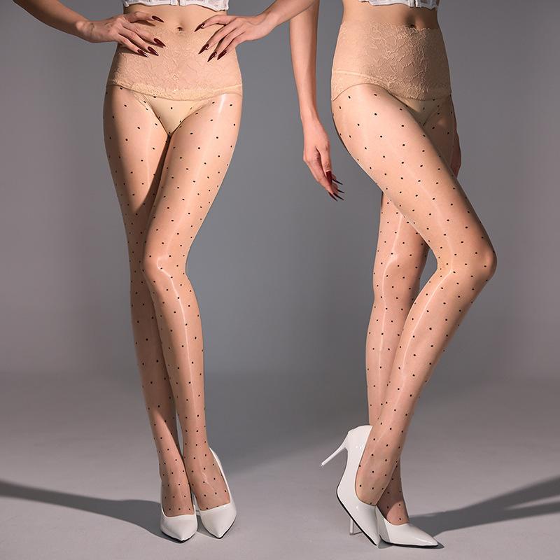 Men's Tights with Polka Dots Aurora Gloss SeamlessjjSet of Pantyhose Silky Ultra-thin Polka Dot Sexy Glossy Lace Waist