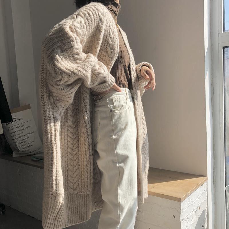 Plus Size Women Korean Casual Long Sweater Autumn Loose Long Sleeve Cardigan Female Knitted Sweaters