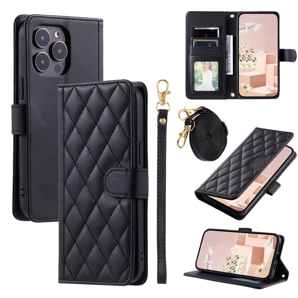For iPhone 16 Pro Case Rhombus Grid PU Leather Wallet Phone Cover