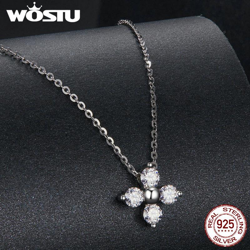 WOSTU Moissanite Lucky Clover Bracelet Pendant Necklace Women s925 Silver Diamound Cut Charm Bracelets Necklaces Wedding Jewelry