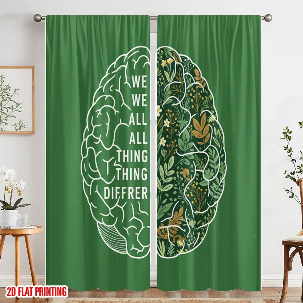 2 Stück 2D Flachdruck Fenstergardinen Gehirn Blume Polyester Ohne Strom Familienfeier Perfekt für Zuhause & Party