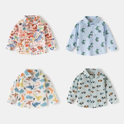 Boys Cotton Shirt 2025 Spring and Autumn New Children's Cute Printed Shirt Children's Long-sleeved Top Tide