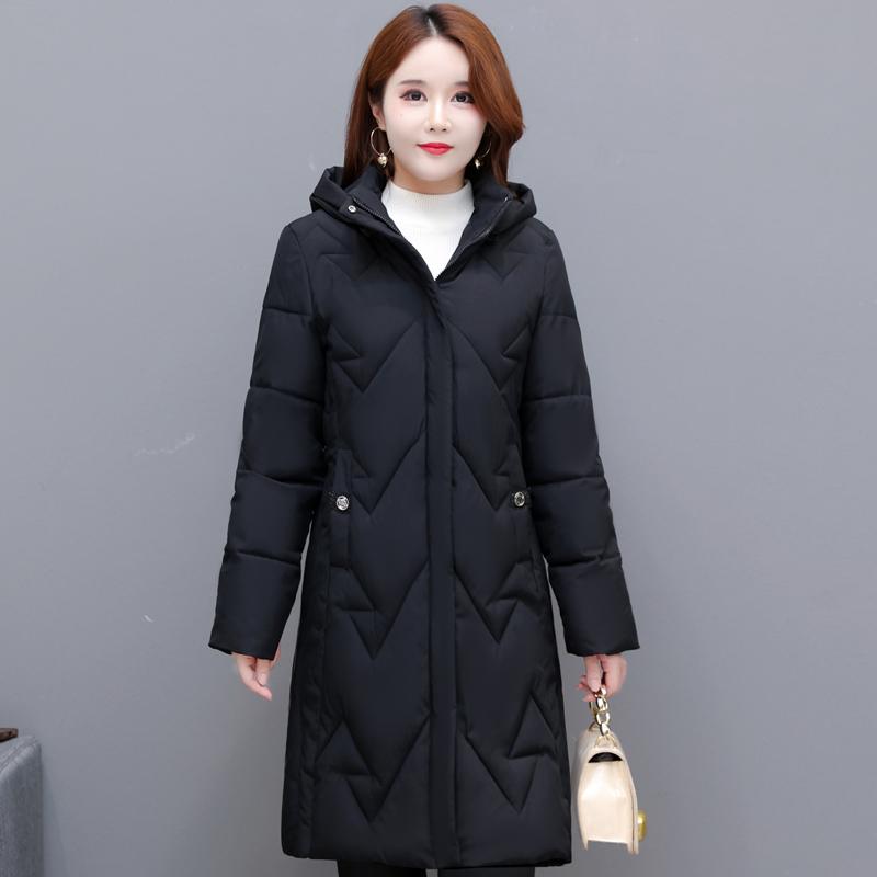 Velká velikost XL-6XL Dámské zimní vycpané kabáty středního věku s kapucí Ležérní Silné teplé zimní bundy Žena Elegantní dlouhé parky
