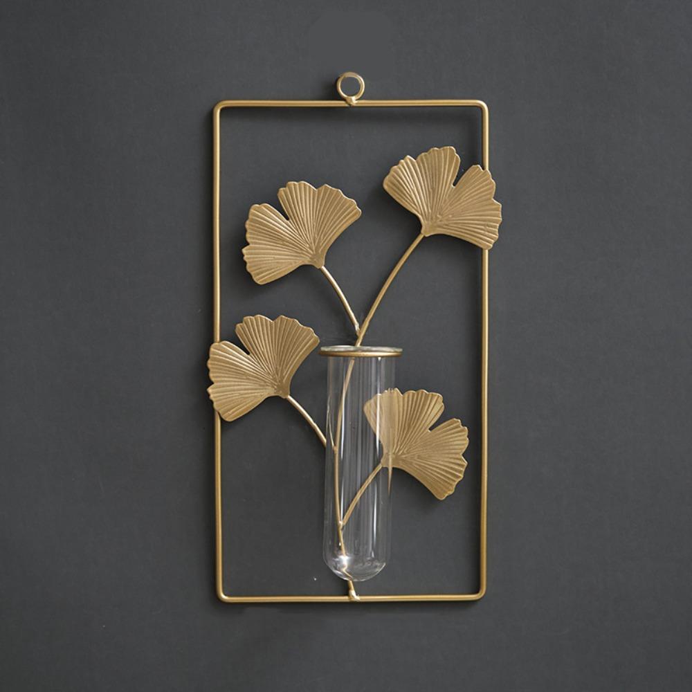 Test Tube Iron Ginkgo Wall Hanging Vase Flower Storage Rack Hanging Planter  Home/Office Decor