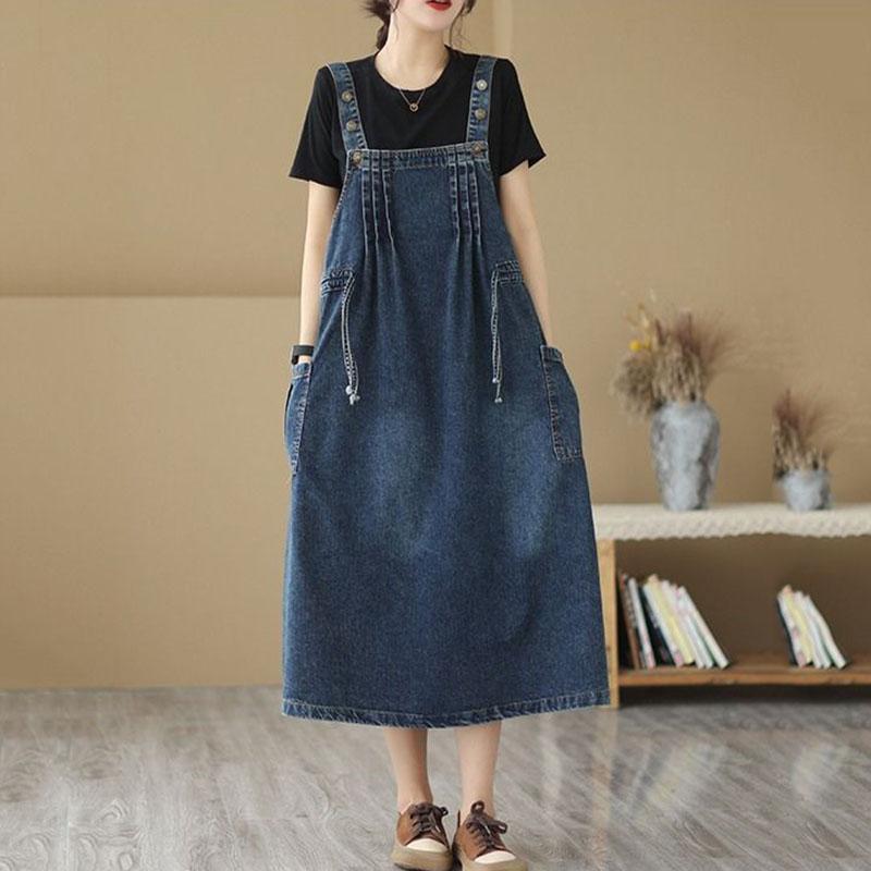 Oversized Women's Denim Skirt Spring Autumn Casual Suspenders Dress Cowboy Sleeveless Dress