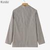ZANZEA Women Turn Down Collar Casual Long Sleeve Stripe Cardigan Blazer