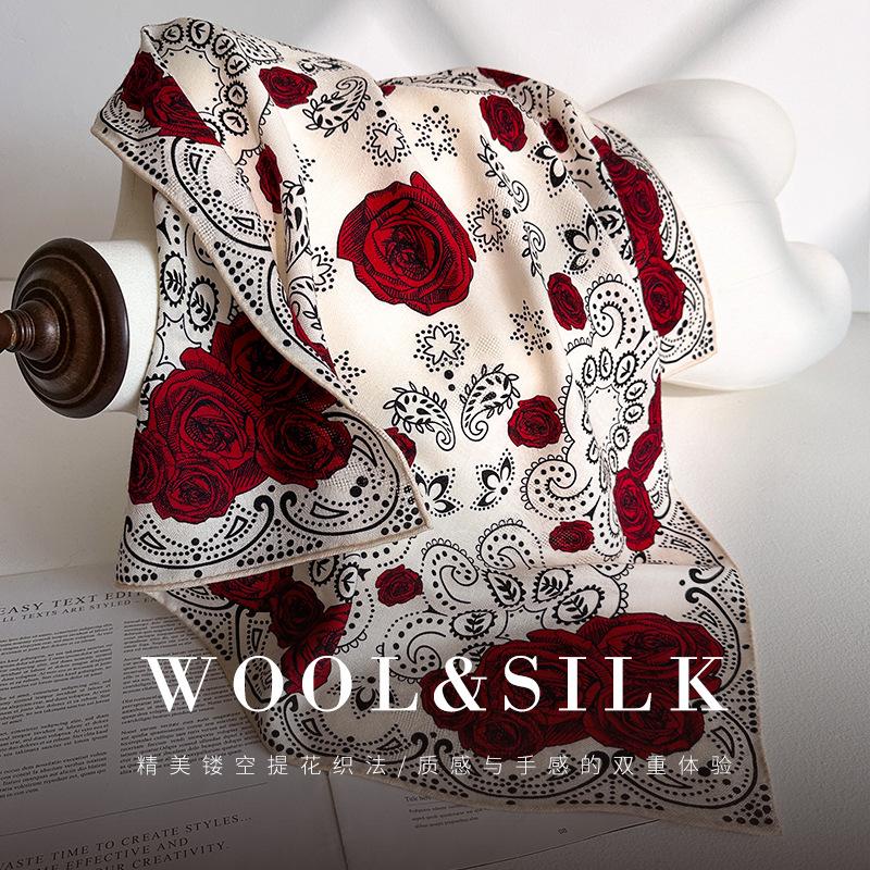 Elegant temperament silk wool scarf women's 2025 autumn and winter warm new silk wool silk scarf high quality silk wool square scarf