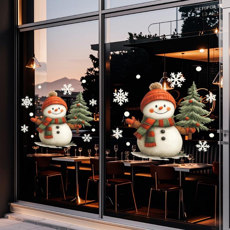 2025 New Year Snowman Santa Claus Home Room Wall Glass Static Sticker Removable Cartoon Christmas Window Sticker Decoration