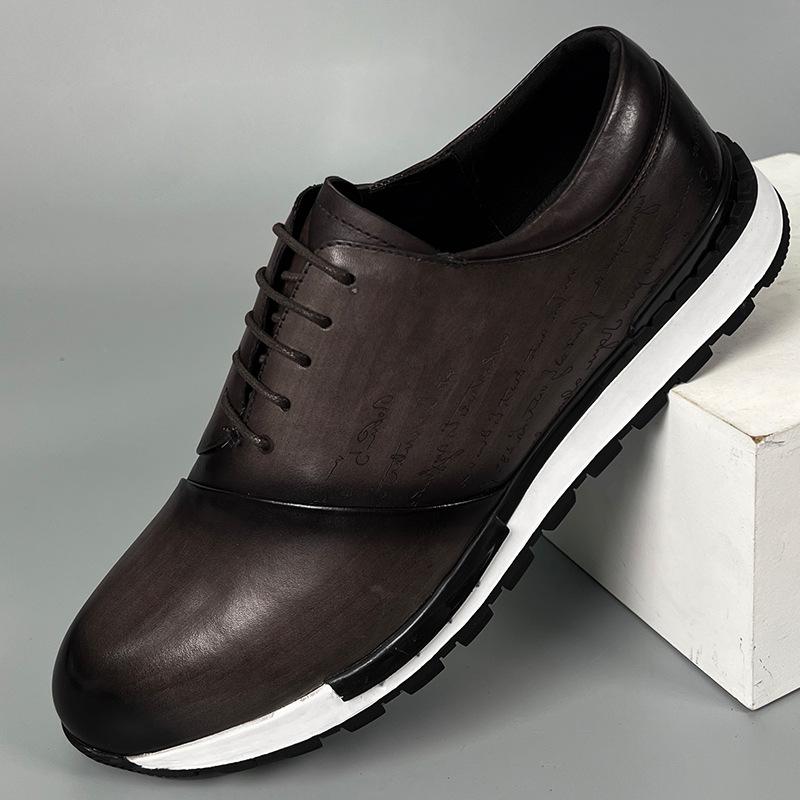 Pánské luxusní značkové designové tenisky z pravé kůže s laserovým gravírováním písmen, šněrovací brogue oxfordové ležérní městské módní boty pro muže