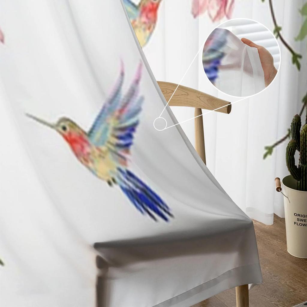 Magnolienblumen und Kolibri, transparente Fenstervorhänge für Wohnzimmer, Schlafzimmer, Voile-Tüll-Vorhänge, Stoffvorhänge für die Küche
