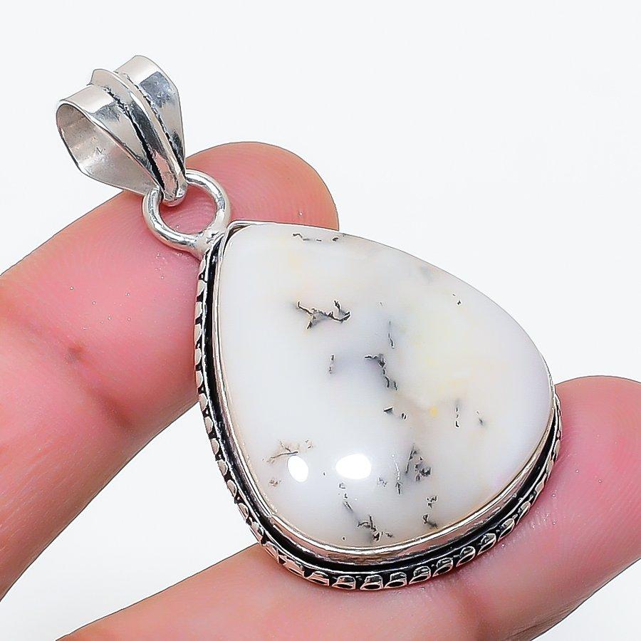 Natural Dendrite Opal Gemstone 925 Sterling Silver Jewelry Pendant 1.69" AP-14767