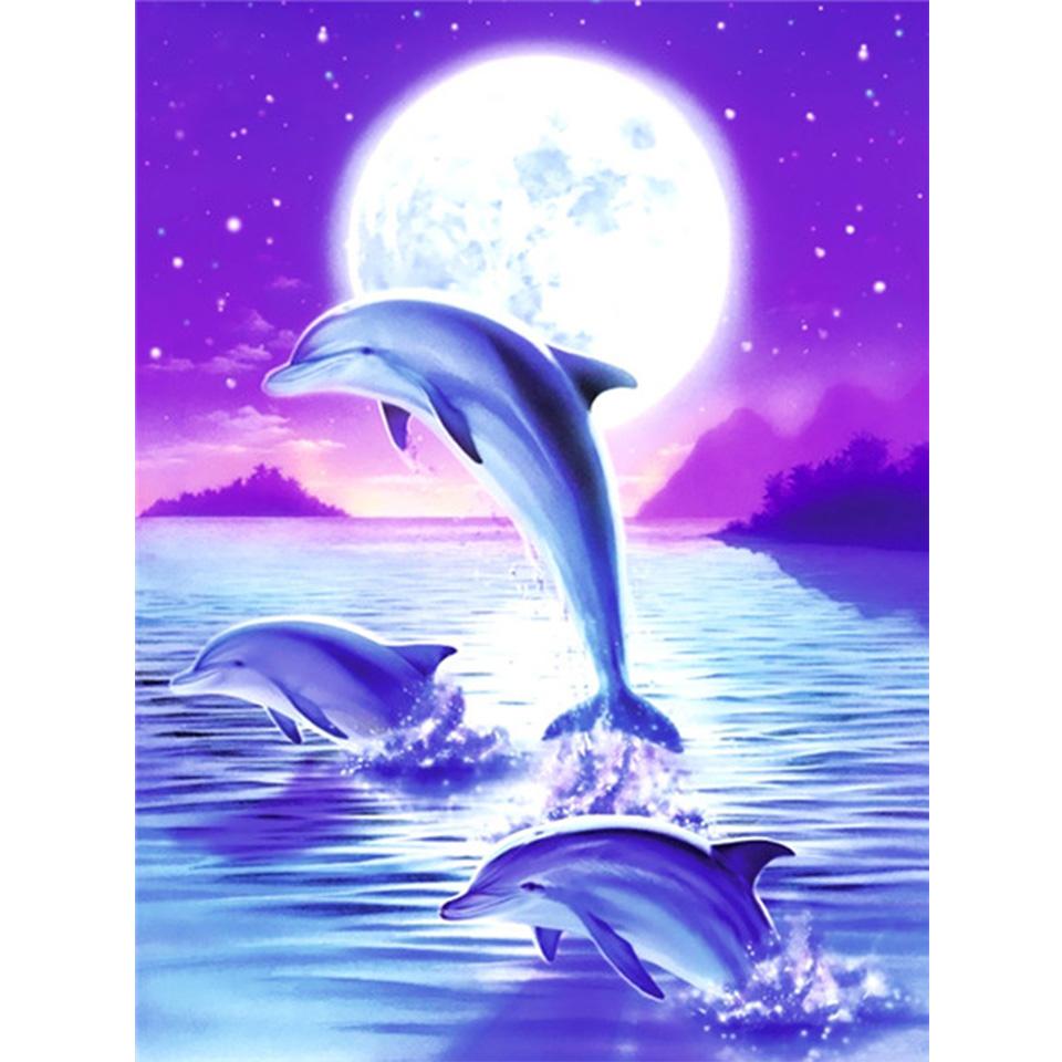 5D DIY Diamond Painting Full Round Animal Dolphin Diamond Embroidery Painting Cross Stitch Kit Home Decoration Rhinestone Gift