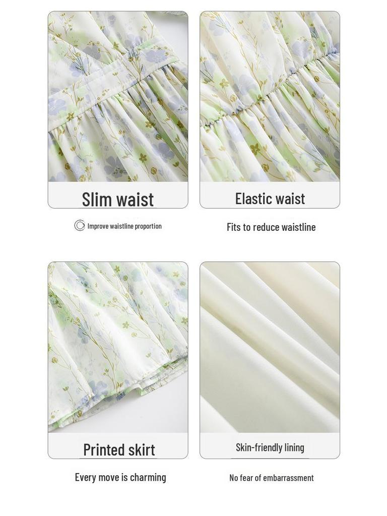 Women's Floral Chiffon Midi Dress - 2024 French Summer Slim Fit