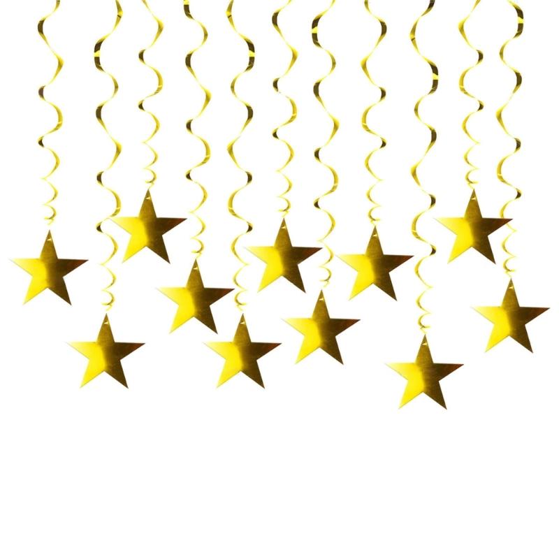 Sparkling Gold Star Party Hanging Pendant Christmas Spirals Ornament for Wedding Birthdays and Holiday Celebration