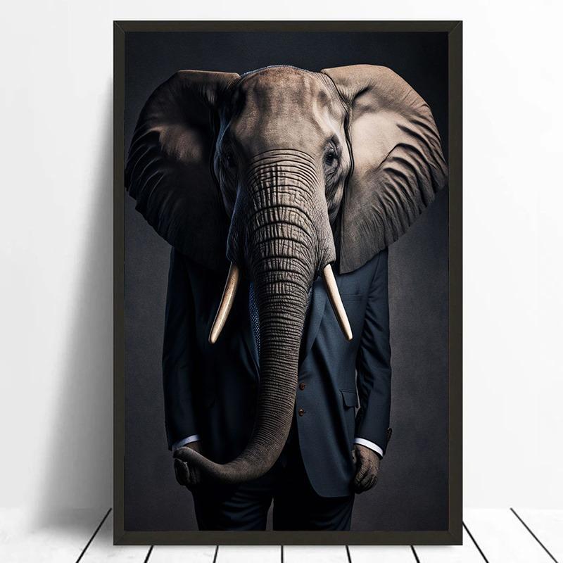 Businessman Animals Suit Style Art Canvas Painting Fashion Style Animals Mural Wall Art Posters Pictures for Living Room Decor