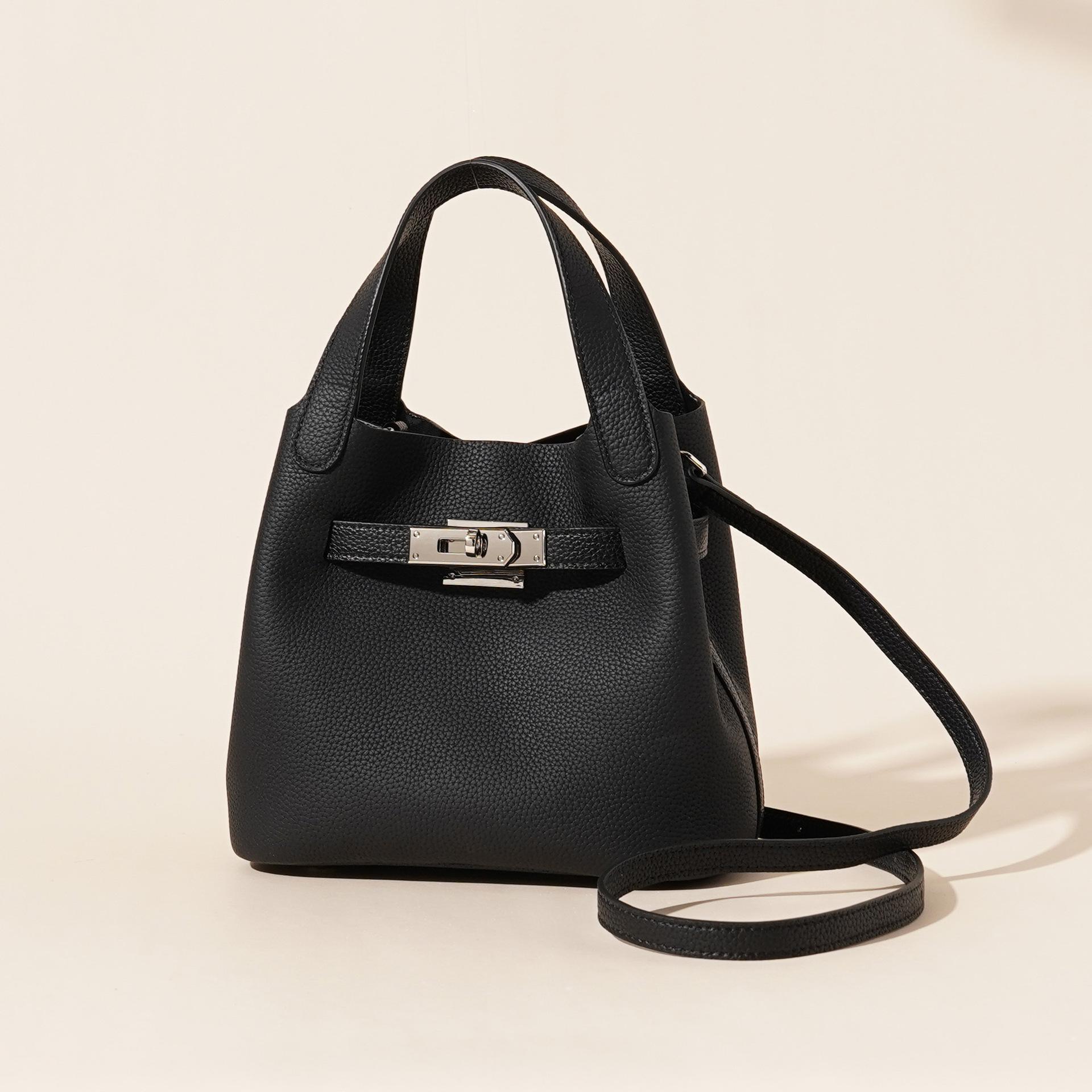 

2025 новая кожа личи узор сумка-корзина для овощей на плечо через плечо под мышку сумка-ведро сумка для通勤 модная женская сумка 22.5*14*19.5cm