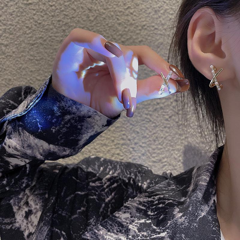 Elegant S925 Silver Cross-Studded Diamond & Pearl Earrings for Women - Niche Design, Internet Favorite