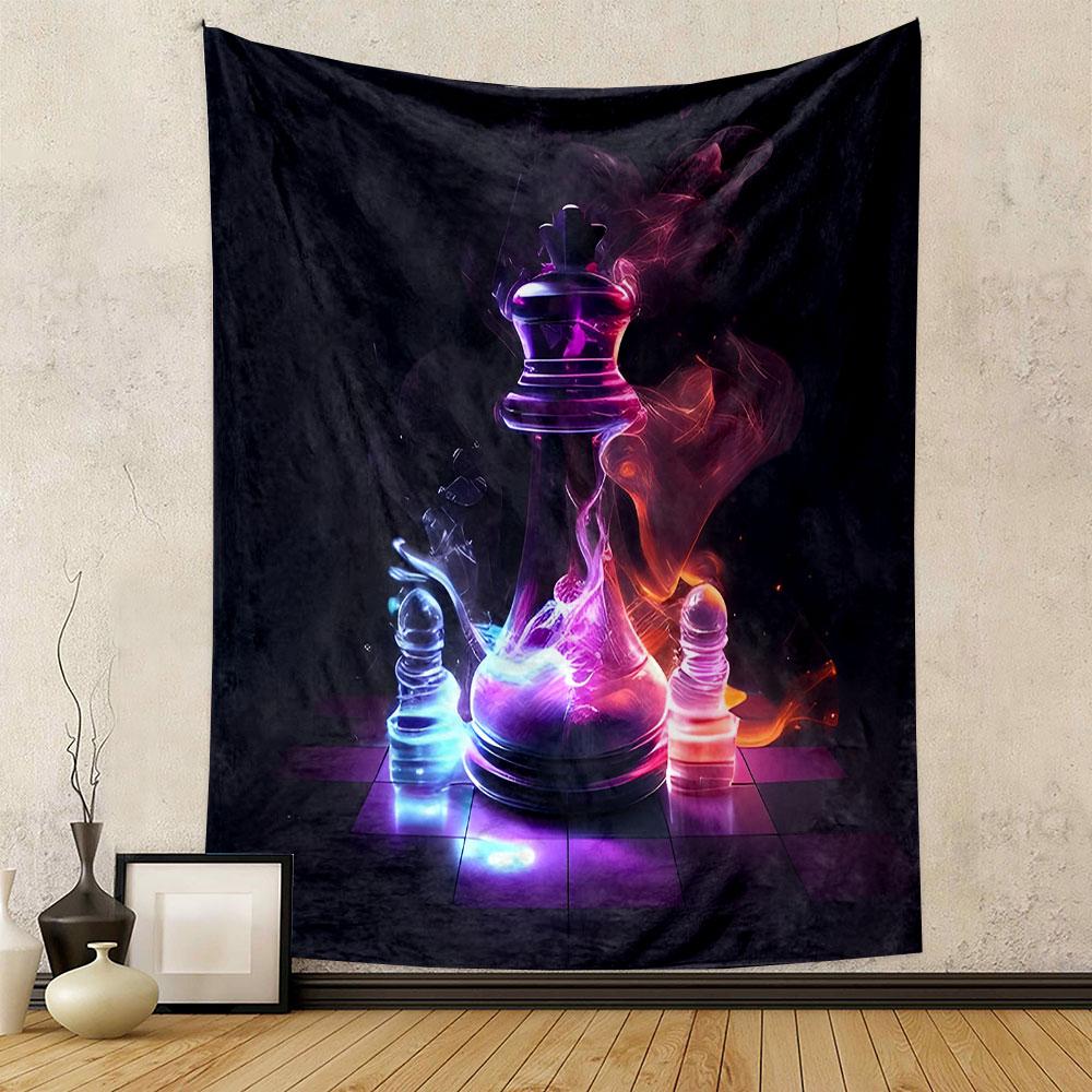 "Chess Pieces in Mystical Glow" Patterned Tapestry Decorative Wall Hanging, Home Bedroom Living Room Decor