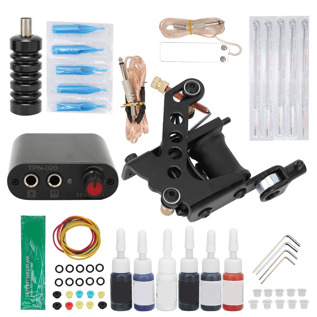 Complete Tattoo Kit Tattoo Coil Machine Set Tattoo Power Supply Tattoo Accessories 90‑265VUS Plug