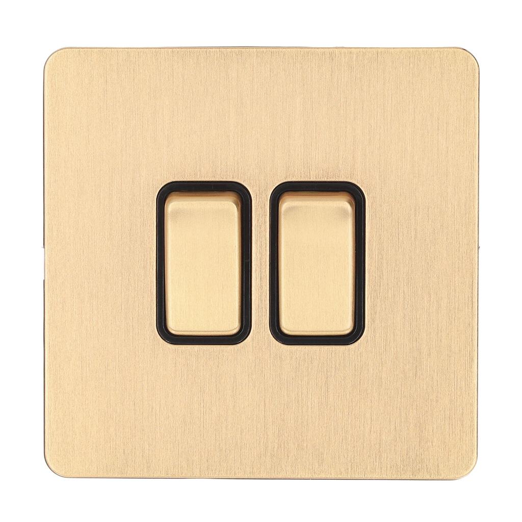 Modern Panel Switch 2 Gang PC Base Stainless Steel Gold Plate Switch for Household Appliances