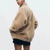 Warm Plush Fleece Bomber Jacket for Women Winter Autumn Stand Collar Coat Long Sleeve with Pockets New Outerwear
