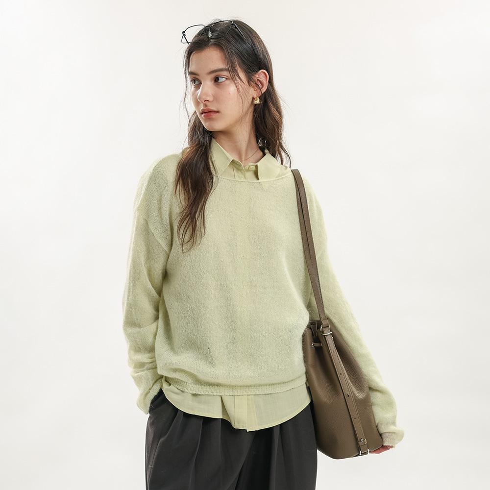 WEDNESDAY DELIGHT Wd_Minimal Round Neck Knit Top_2Color