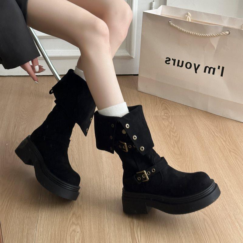 Knight boots new western 2025 stack brown boots women's platform jeans tube tall boots increase height autumn and winter