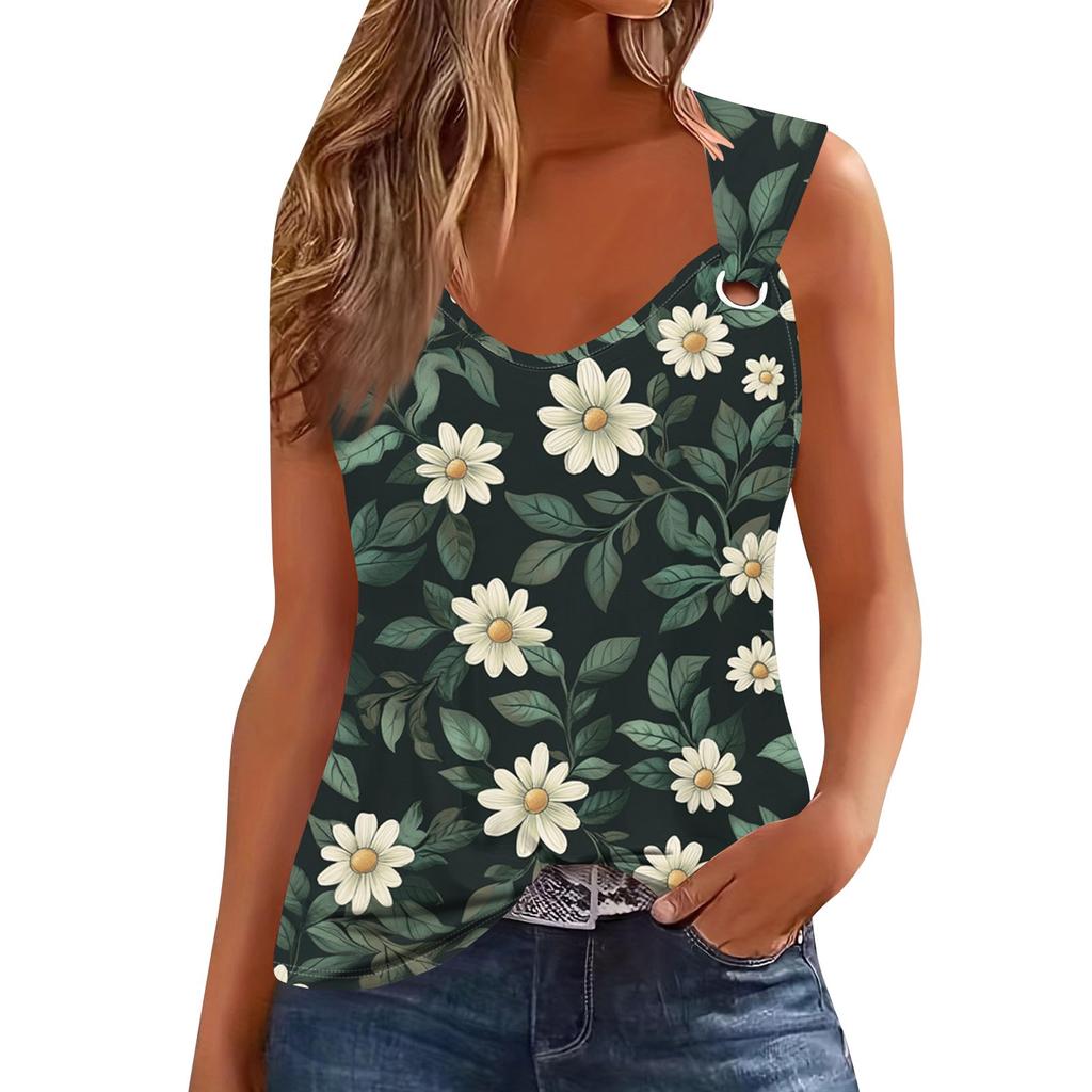 Womens Tank Top V Neck Basic Printed Casual Flowy Sleeveless Deep Side Cut Tops For Women
