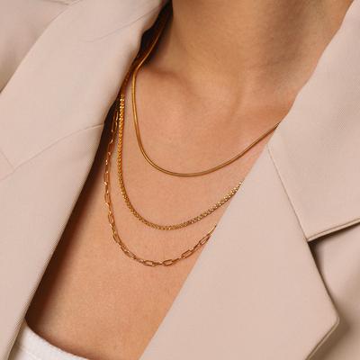 Versatile Stylish 18k Gold Stainless Steel Light Luxury High-end Three-layer Cross Necklace Clavicle Chain Jewelry