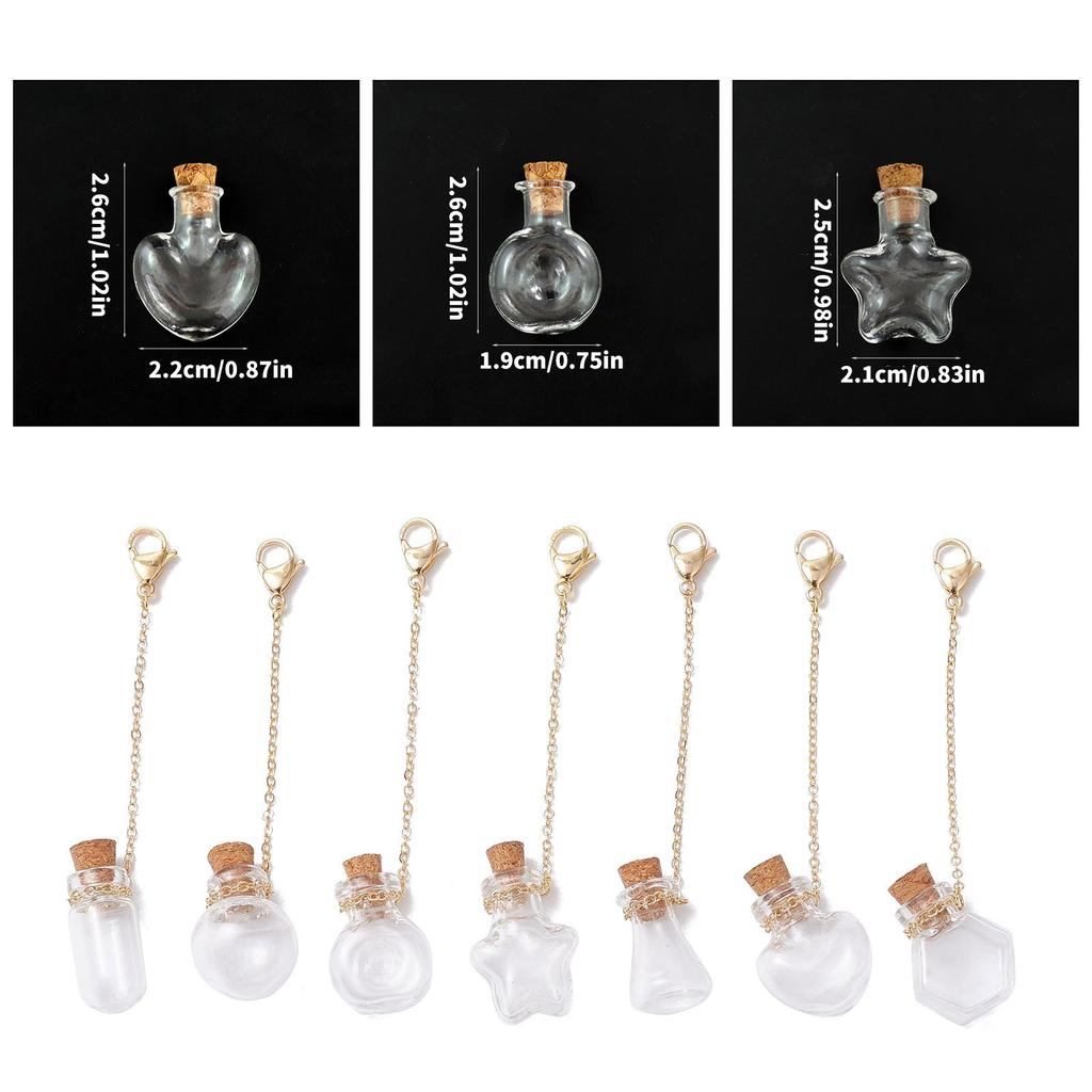 7 Pieces Stylish Keychain Pendants with Clear Small Glass Bottles Jewlery Accessory for Necklaces and Earrings