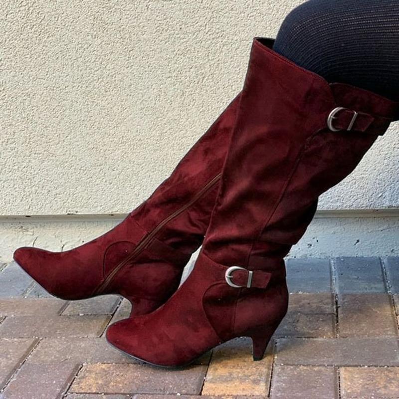 New Arrival Knee High Boots Thin Heel Square Toe Comfortable Ladies Shoes Winter Solid Buckle Women Boots Zip Heel Boots