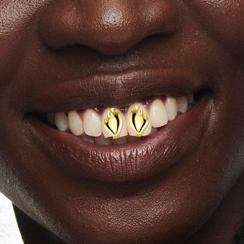 Fashionable Metal Fang Grillzs Hollow Teeth Jewelry Copper Texture Dental Accessory Suitable for Parties and Event