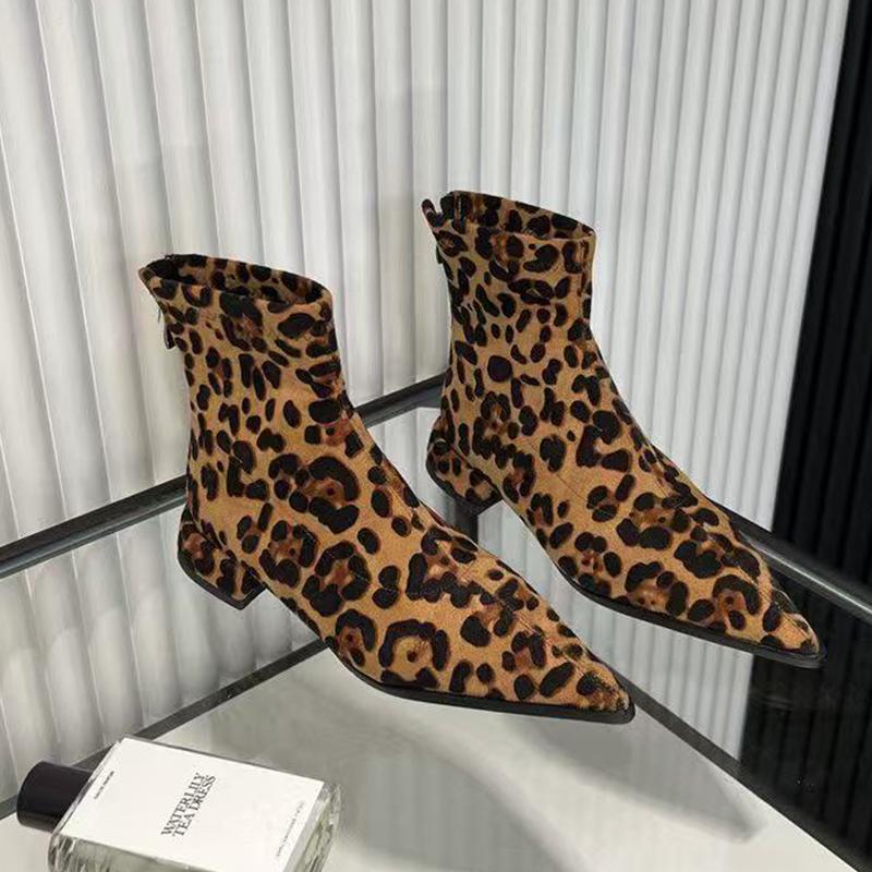 Fashion Leopard Women Ankle Boots Suede Fashion Pointed Toe Shoes Sexy Designer Heeled Boots 2025 Winter Cozy Luxury Mujer Chelsea Botas