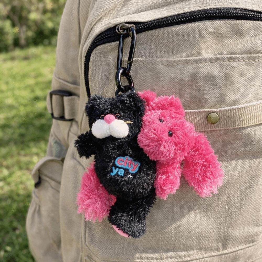 Kawaii Style Plush Toy Hugging Design Twin Rabbit Bear Cute Plush Keychain  Children Gits